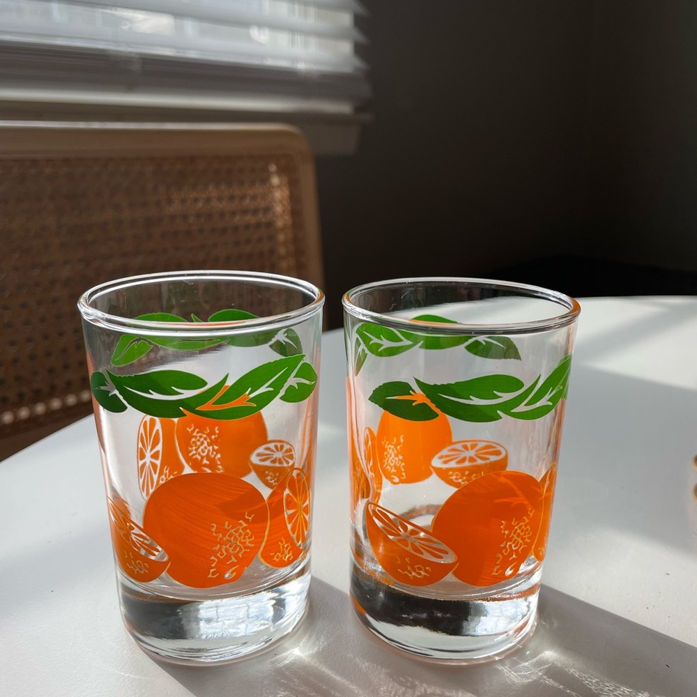Orange and Green Leaf Glass Tumblers
